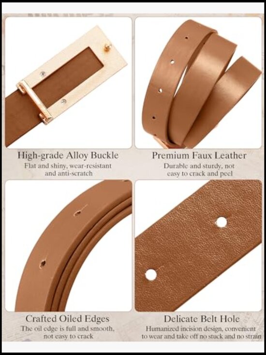 5 Pcs Faux Leather Skinny Belt Set with Gold Buckle for Dresses Jeans Pants main image 2